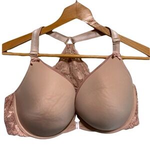 Adore Me Beige Lace Racerback Front Closure Bra 40DD Glam Padded Underwire